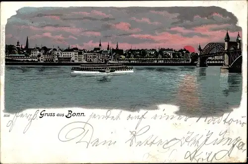 Litho Bonn am Rhein, Stadtansicht, Salondampfer