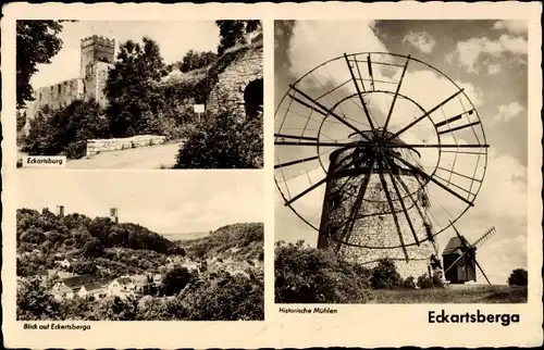 Ak Eckartsberga an der Finne im Burgenlandkreis, Historische Mühlen, Eckartsburg, Ortsblick