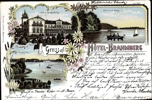 Litho Gremsmühlen Malente in Ostholstein, Hotel Brahmberg, Partie a. d. Holm, Kellersee