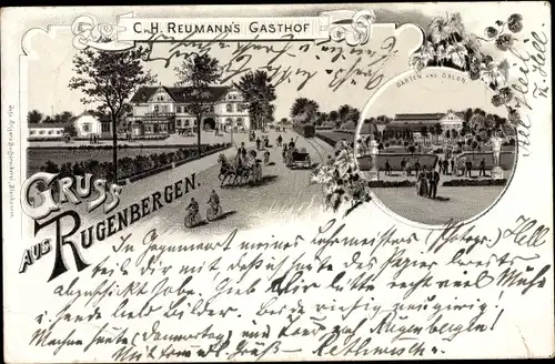 Litho Hamburg Rugenbergen, C. H. Reumanns Gasthof, Garten und Salon
