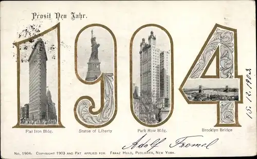 Buchstaben Ak New York City USA, Glückwunsch Neujahr, Jahreszahl 1903, Flat Iron Building