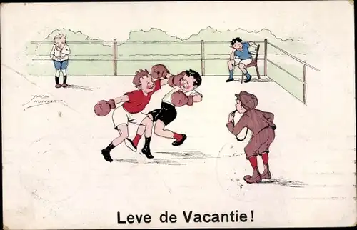 Künstler Ak Number, jack, Leve de Vacantie, Boxkampf