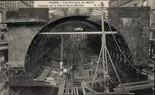 Ak Paris VI., Les Travaux dde Metro Caisson de la Place Saint Michel, Baustelle, U Bahn