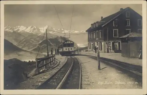 Ak Rigi Kulm Kanton Schwyz, Bahnhof, Gleisseite, Zahnradbahn