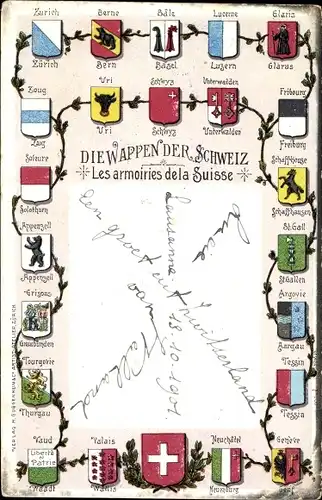 Wappen Ak Wappen der Schweiz, Les armoireies de la Suisse, Kantone