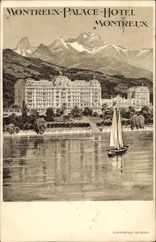 Ak Montreux Kanton Waadt Schweiz, Palace Hotel, Segelboot
