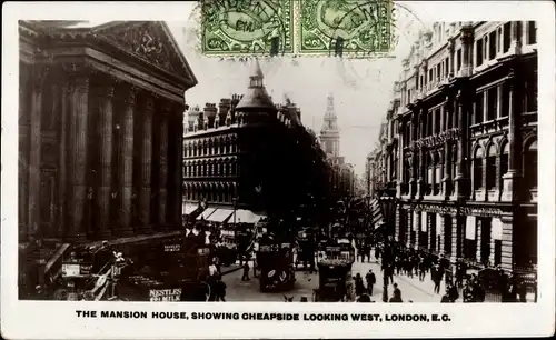 Ak London City England, Mansion House, Cheapside looking West