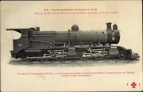 Ak Argentinische Eisenbahn, Dampflok 87, Borsig