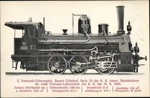Ak Österreichische Eisenbahn, C Verbund Güterzuglok, Dampflok No. 5901, KK Öst. Staatsbahnen