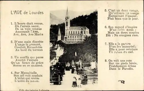 Ak Lourdes Hautes Pyrénées, L'Ave de Lourdes, Basilika