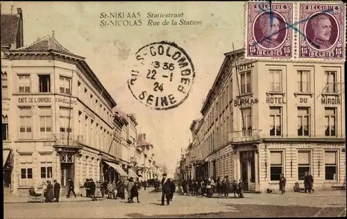 Ak Saint Nicolas Sint Niklaas Ostflandern, Rue de la Station, Hotel du Miroir