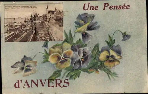 Passepartout Ak Anvers Antwerpen Flandern, Vue sur léscaut, Blumen