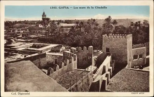 Ak Gafsa Tunesien, Les murs de la Citadelle, Teilansicht der Festung
