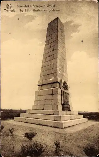 Ak Zonnebeke Polygone Wood Westflandern, Memorial The Fifth Australian Division