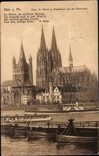 Ak Köln am Rhein, Dom, St. Martin, Stapelhaus, Rheindampfer