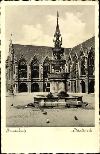 Ak Braunschweig in Niedersachsen, Altstadtmarkt, Brunnen