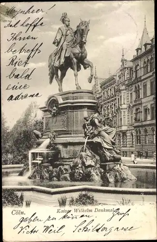 Ak Köln am Rhein, Kaiser Wilhelm Denkmal, Brunnen