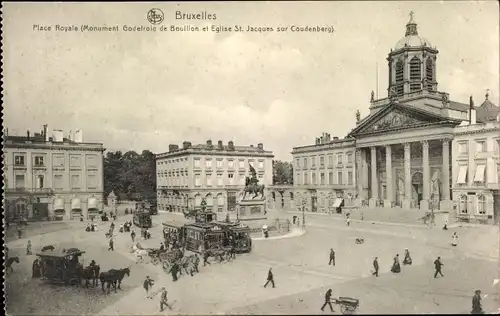 Ak Bruxelles Brüssel, Place Royale, Monument Godefroid de Bouillon et Eglise St. Jacques