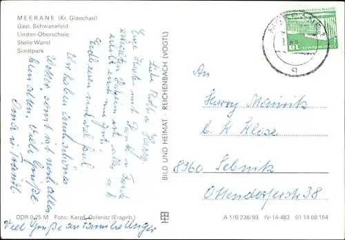 Ak Meerane in Sachsen, Gast. Schwanefeld, Linden-Oberschule, Steile Wand, Stadtpark