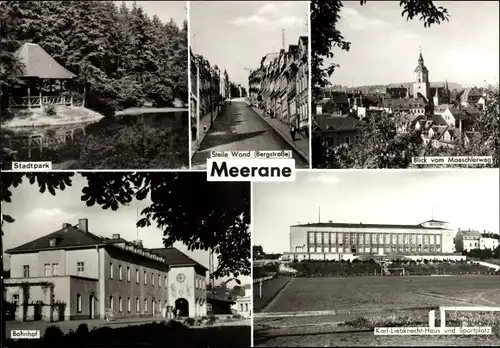 Ak Meerane in Sachsen, Blick vom Moeschlerweg, Bahnhof, Steile Wand, Stadtpark