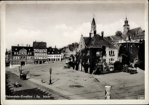 Ak Hohenstein Ernstthal in Sachsen, Markt, Kirchen, Ortsansicht