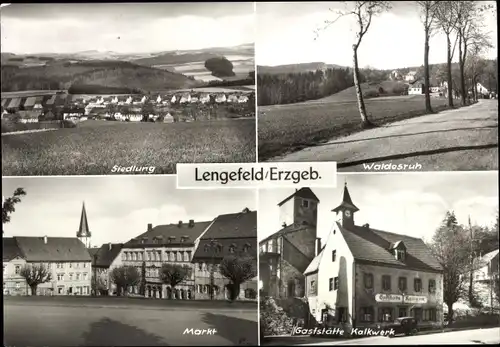 Ak Lengefeld im Erzgebirge Sachsen, Siedlung, Waldesruh, Markt, Gaststätte Kalkwerk