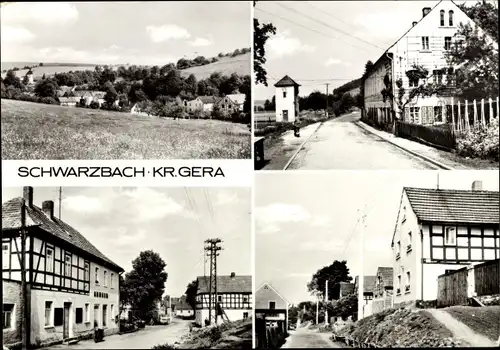Ak Schwarzbach in Thüringen, Panorama, Straßenansicht, Fachwerkhäuser