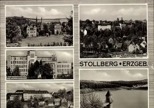 Ak Stollberg im Erzgebirge, Teilansicht, Bergbaukrankenhaus, Polytechnische Oberschule