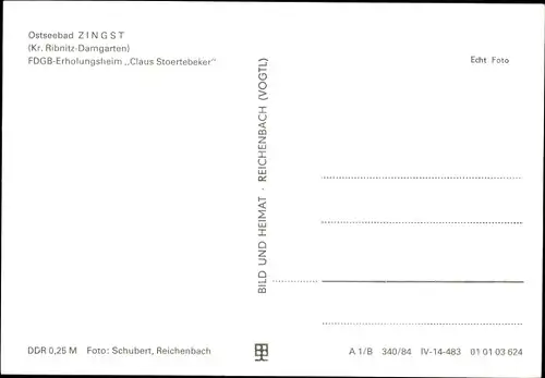 Ak Seeheilbad Zingst an der Ostsee, FDGB Erholungsheim Claus Stoertebeker