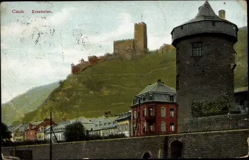 Ak Caub Kaub am Rhein, Erbstollen, Turm, Burg