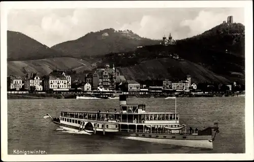 Ak Königswinter am Rhein, Rheinpanorama, Schiff