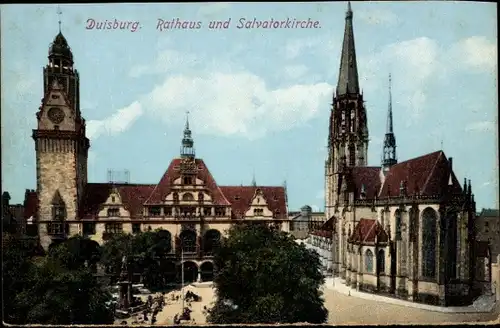 Ak Duisburg im Ruhrgebiet, Rathaus, Salvatorkirche