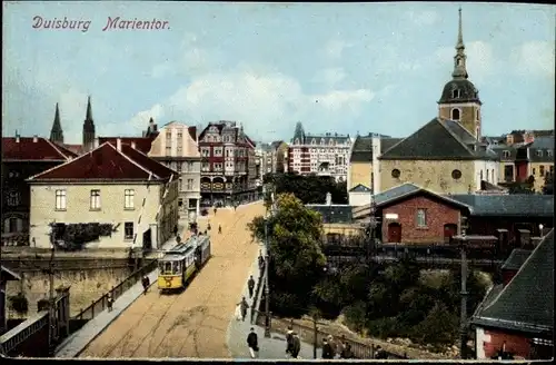 Ak Duisburg im Ruhrgebiet, Marientor, Straßenbahn, Teilansicht der Stadt