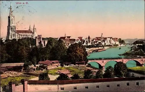 Ak Ulm an der Donau,Stadtpanorama, Brücke, Münster