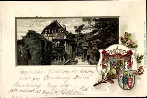 Präge Wappen Litho Eisenach Thüringen, Partie auf dem Wartburghof