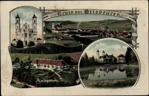 Ak Ottobeuren in Oberschwaben Allgäu,Totale, Kirche, Amtsgebäude