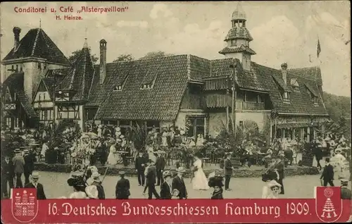 Ak Hamburg Mitte Altstadt, 16. Deutsches Bundesschießen 1909, Alsterpavillon, Besucher