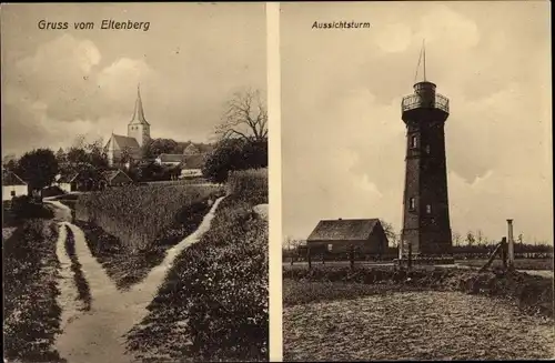 Ak Eltenberg Elten Emmerich am Niederrhein, Aussichtsturm, Kirche, Ortsansicht