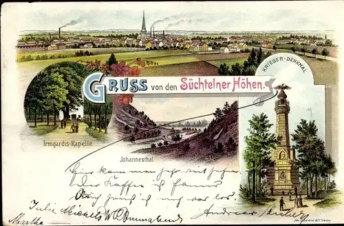 Litho Süchteln Viersen in Nordrhein Westfalen, Kriegerdenkmal, Süchtelner Höhen, Irmgardiskapelle