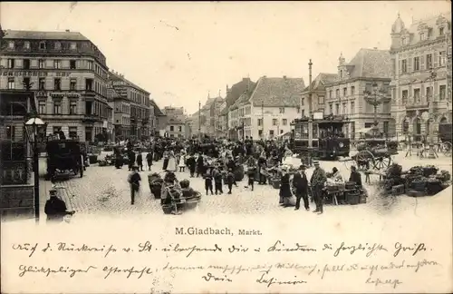 Ak Mönchengladbach am Niederrhein, Markt, Straßenbahn