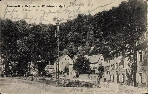 Ak Tharandt im Erzgebirge, Straßenpartie mit Restaurant Weidmannsheil