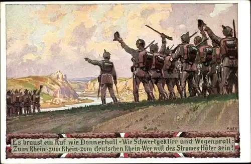 Lied Künstler Ak Hey, Paul, Soldatenliederpostkarte Nr 1, Es braust ein Ruf wie Donnerhall