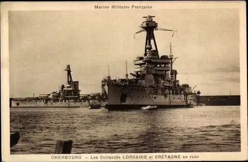 Ak Französische Kriegsschiffe, Les Cuirasses Lorraine et Bretagne en rade