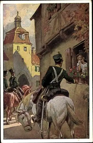 Lied Künstler Ak Hey, Paul, Volksliederkarte Nr 27, Es ritten drei Reiter zum Tore hinaus