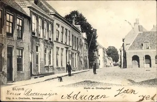 Ak Sluis Zeeland Niederlande, Markt en Dinsdagstraat