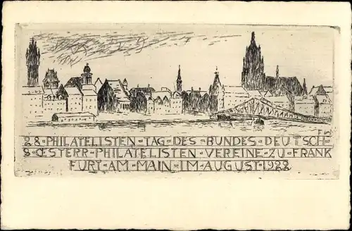 Ak Frankfurt am Main, 28. Philatelisten-Tag, 1922, Blick auf die Stadt, Brücke