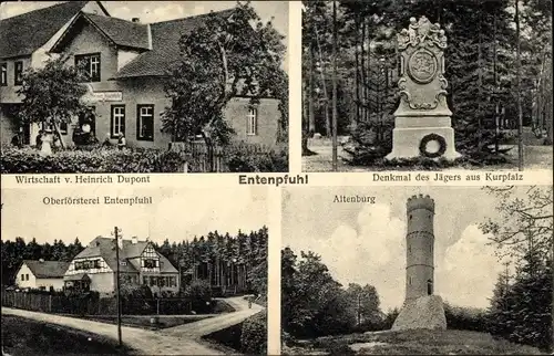 Ak Bad Sobernheim an der Nahe, Wirtschaft Heinrich Dupont, Jägerdenkmal, Oberförsterei, Altenburg