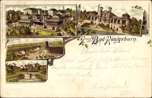 Litho Königsborn Unna im Ruhrgebiet, Kurgarten, Theater, Badehaus, Gradierwerke, Teich