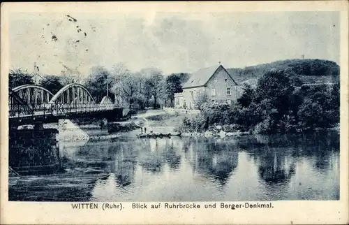 Ak Witten im Ennepe Ruhr Kreis, Blick auf Ruhrbrücke und Bergerdenkmal