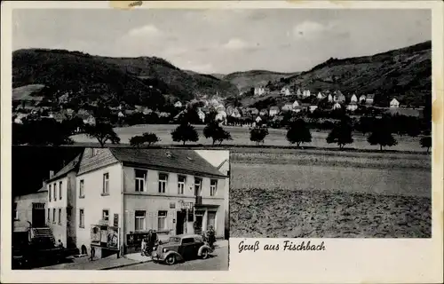 Ak Fischbach Idar Oberstein Nahe, Totalansicht vom Ort, Gasthaus, Metzgerei und Lichtspielhaus Sauer